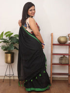 Black Bengal Plain Cotton Saree - Luxurion World
