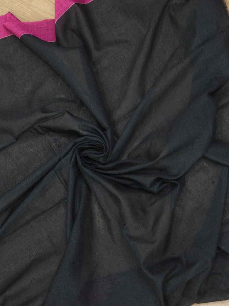 Black Bengal Plain Cotton Saree - Luxurion World