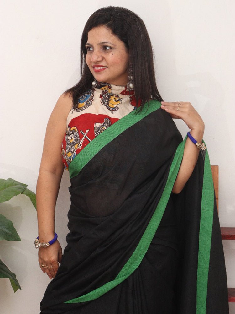 Black Bengal Plain Cotton Saree - Luxurion World
