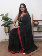 Black Bengal Plain Cotton Saree - Luxurion World