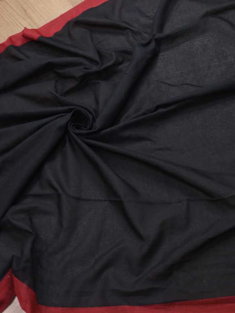 Black Bengal Plain Cotton Saree - Luxurion World