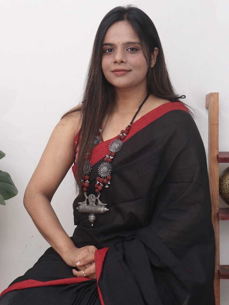 Black Bengal Plain Cotton Saree - Luxurion World
