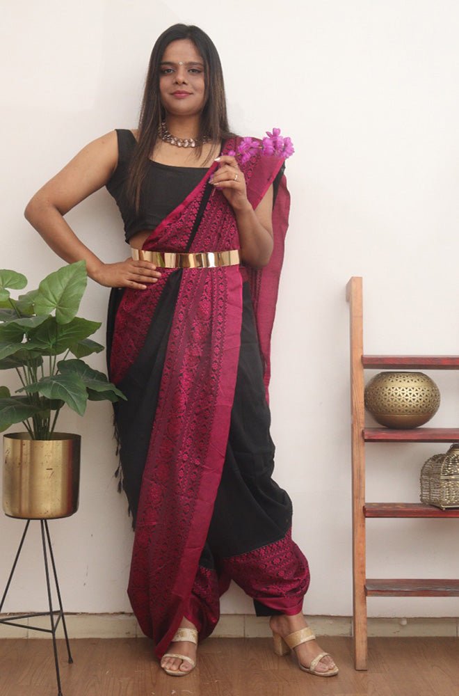 Black Bengal Plain Cotton Saree - Luxurion World