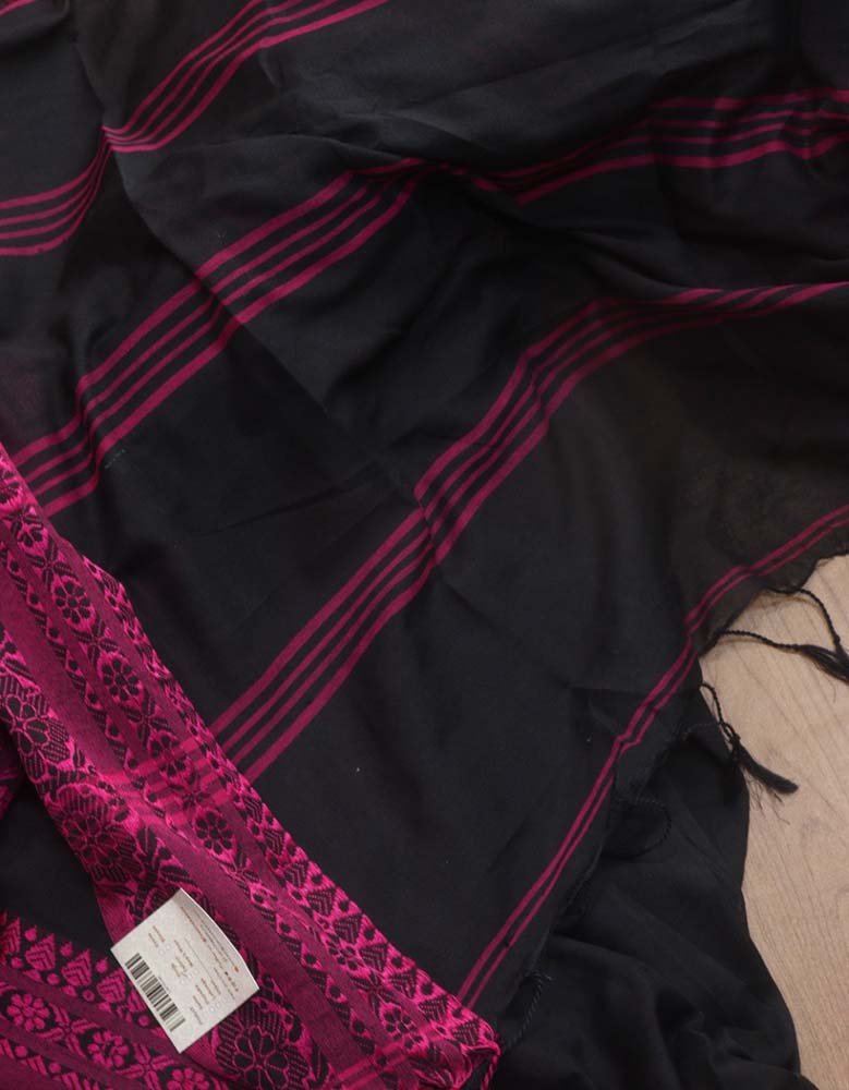 Black Bengal Plain Cotton Saree - Luxurion World
