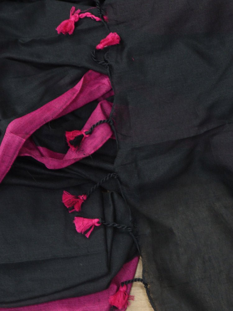 Black Bengal Plain Cotton Saree - Luxurion World