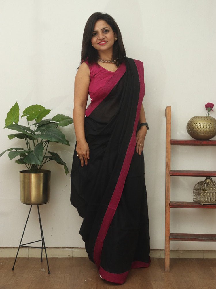 Black Bengal Plain Cotton Saree - Luxurion World