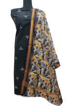 Black Bhagalpur Linen Two Piece Unstitched Suit Set With Digital Printed Dupatta - Luxurion World