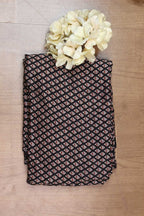 Black Block Printed Ajrakh Modal Silk Fabric ( 1 Mtr ) - Luxurion World