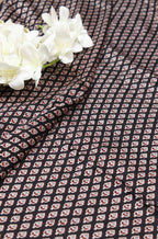 Black Block Printed Ajrakh Modal Silk Fabric ( 1 Mtr ) - Luxurion World