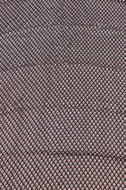 Black Block Printed Ajrakh Modal Silk Fabric ( 1 Mtr ) - Luxurion World