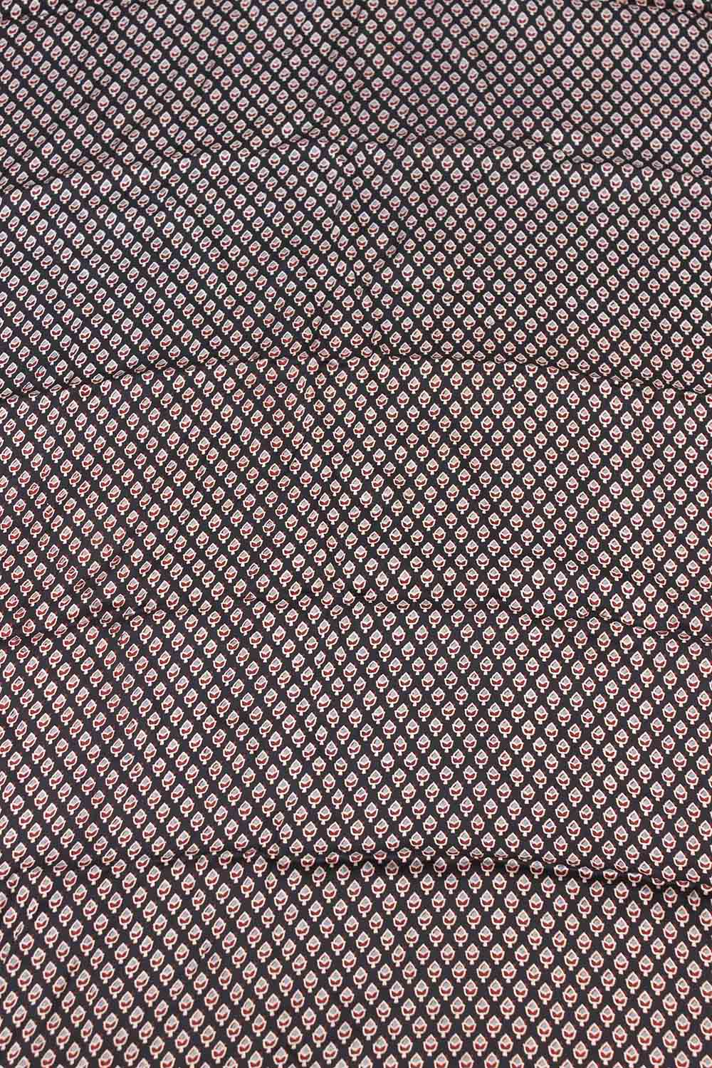 Black Block Printed Ajrakh Modal Silk Fabric ( 1 Mtr ) - Luxurion World