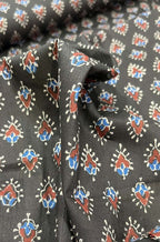 Black Block Printed Cotton Fabric ( 1 Mtr ) - Luxurion World