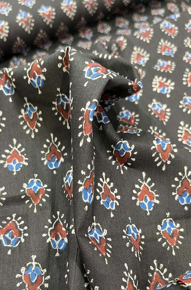 Black Block Printed Cotton Fabric ( 1 Mtr ) - Luxurion World