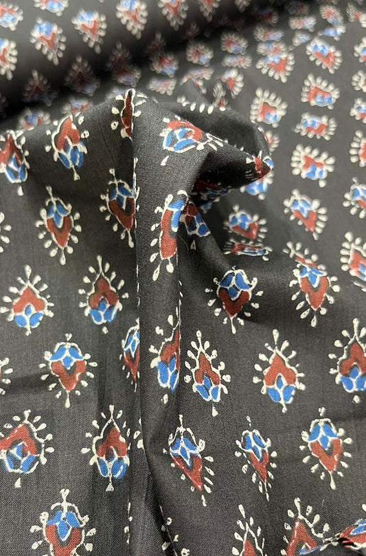 Black Block Printed Cotton Fabric ( 1 Mtr ) - Luxurion World