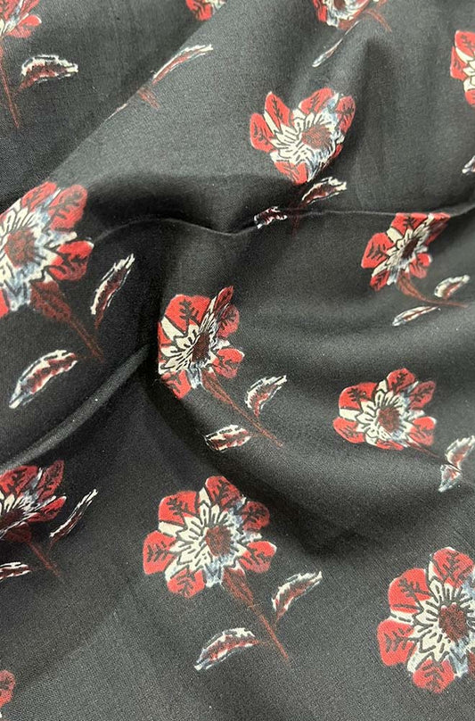 Black Block Printed Cotton Fabric ( 1 Mtr ) - Luxurion World