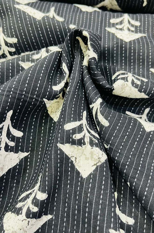 Black Block Printed Cotton Fabric ( 1 Mtr ) - Luxurion World