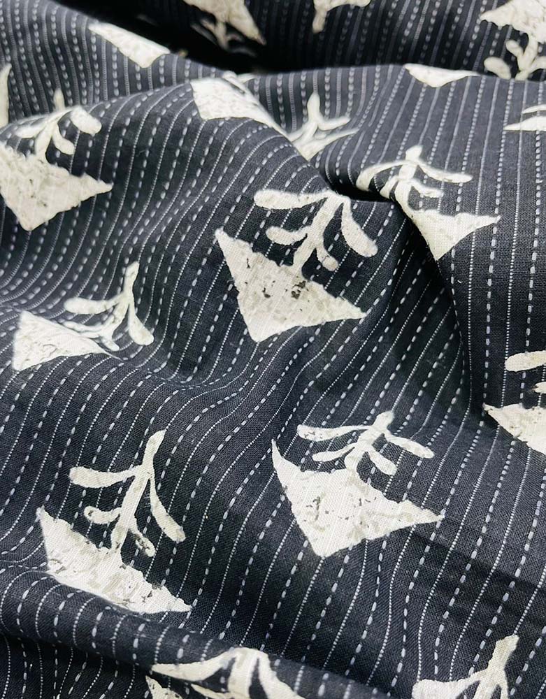 Black Block Printed Cotton Fabric ( 1 Mtr ) - Luxurion World