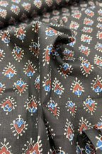 Black Block Printed Cotton Fabric ( 1 Mtr ) - Luxurion World