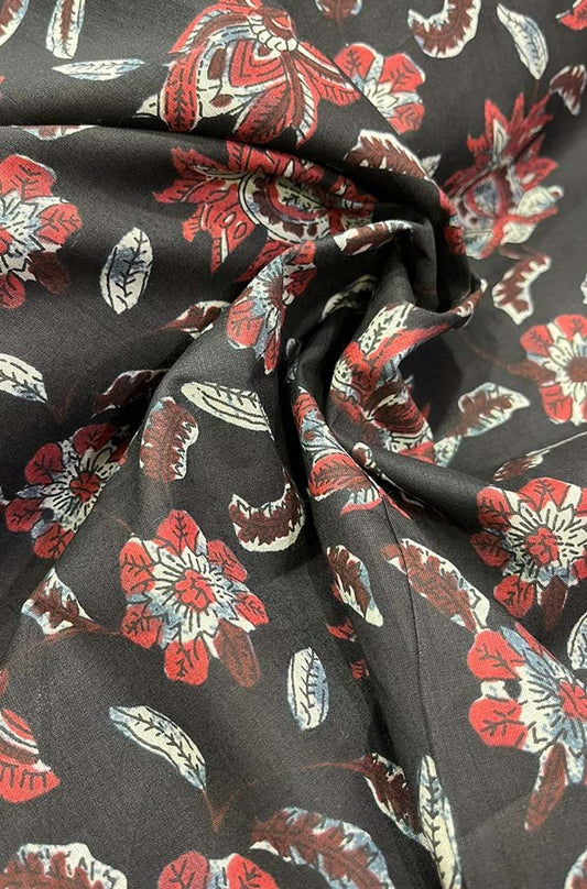 Black Block Printed Cotton Fabric ( 1 Mtr ) - Luxurion World