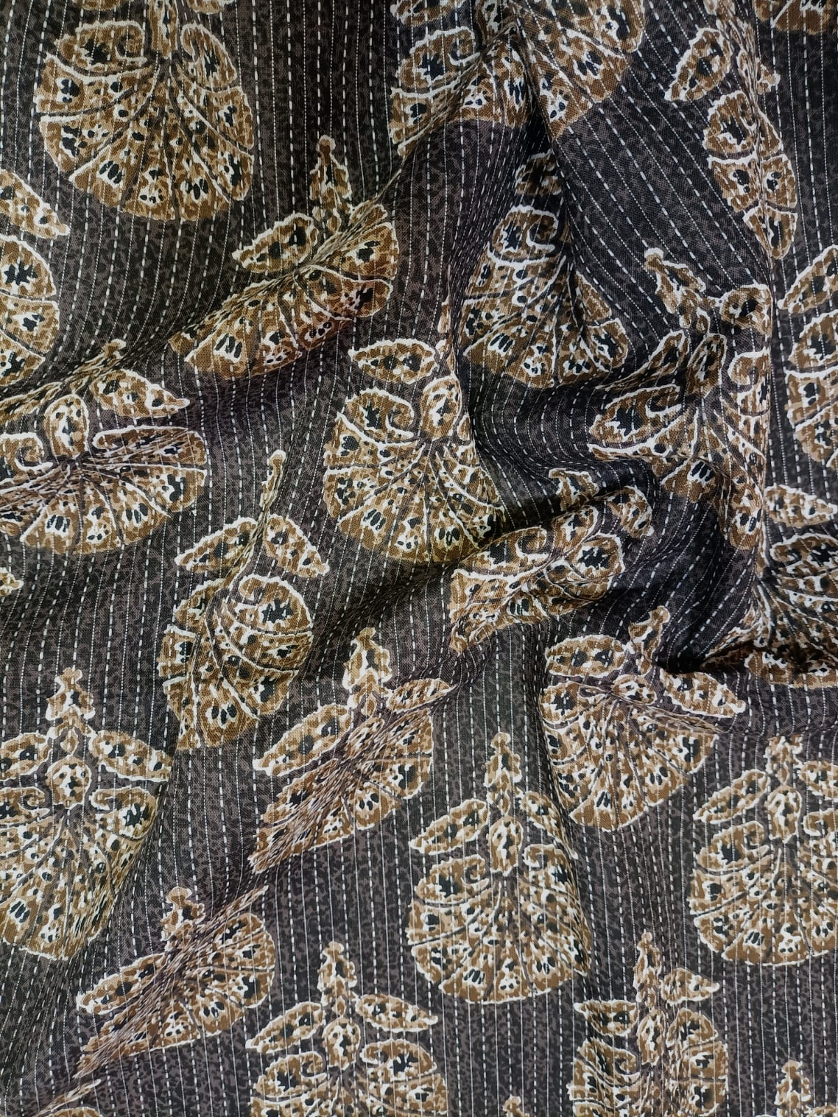 Black Block Printed Kalamkari Cotton Fabric (1 mtr)