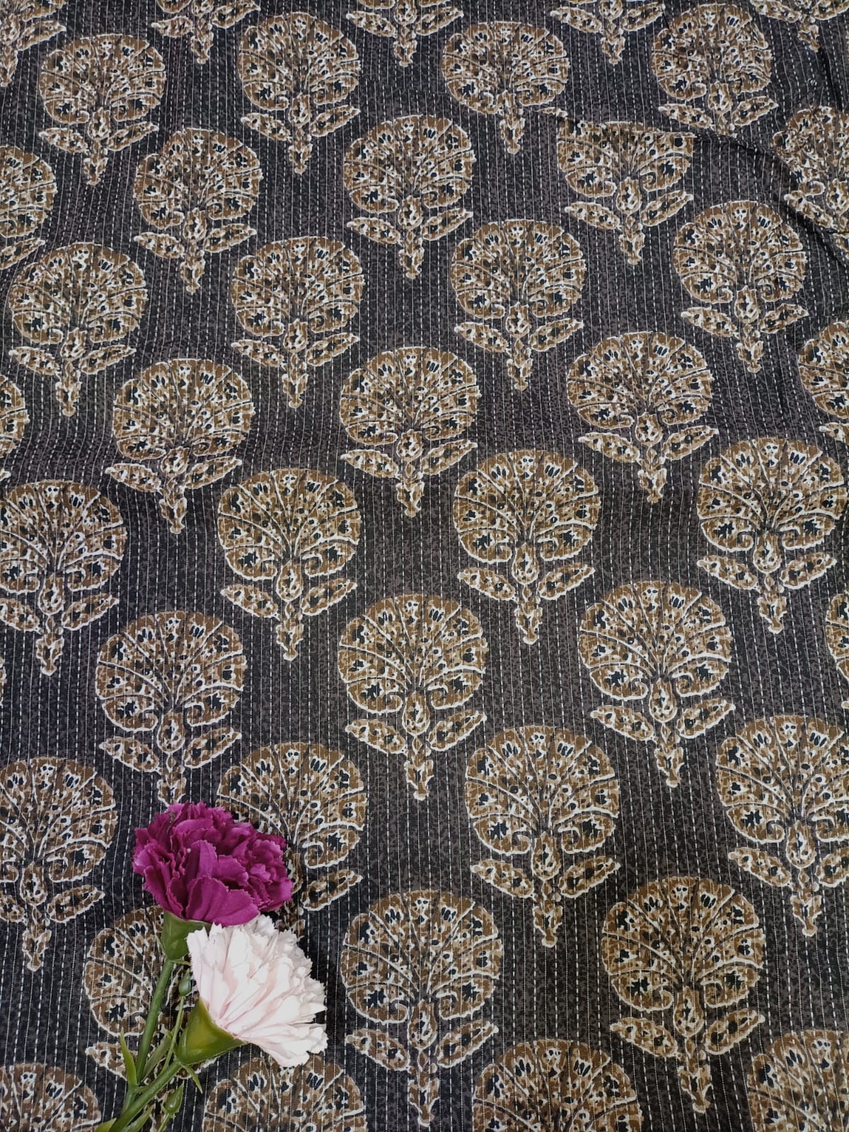 Black Block Printed Kalamkari Cotton Fabric (1 mtr) - Luxurion World