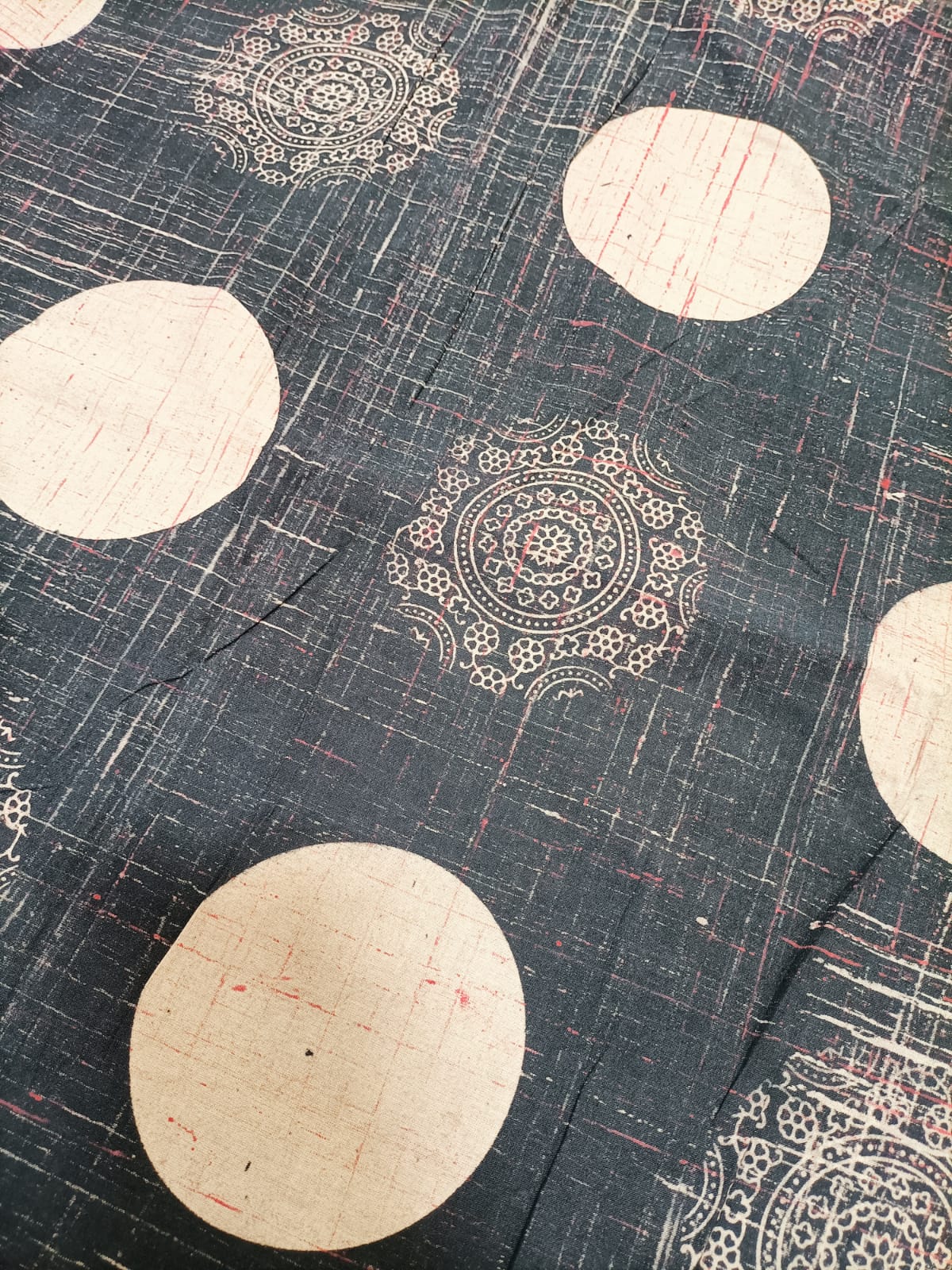 Black Block Printed Kalamkari Cotton Fabric (1 mtr) - Luxurion World