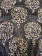 Black Block Printed Kalamkari Cotton Fabric (1 mtr) - Luxurion World