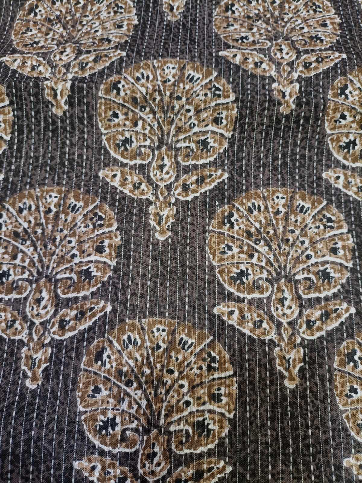 Black Block Printed Kalamkari Cotton Fabric (1 mtr) - Luxurion World