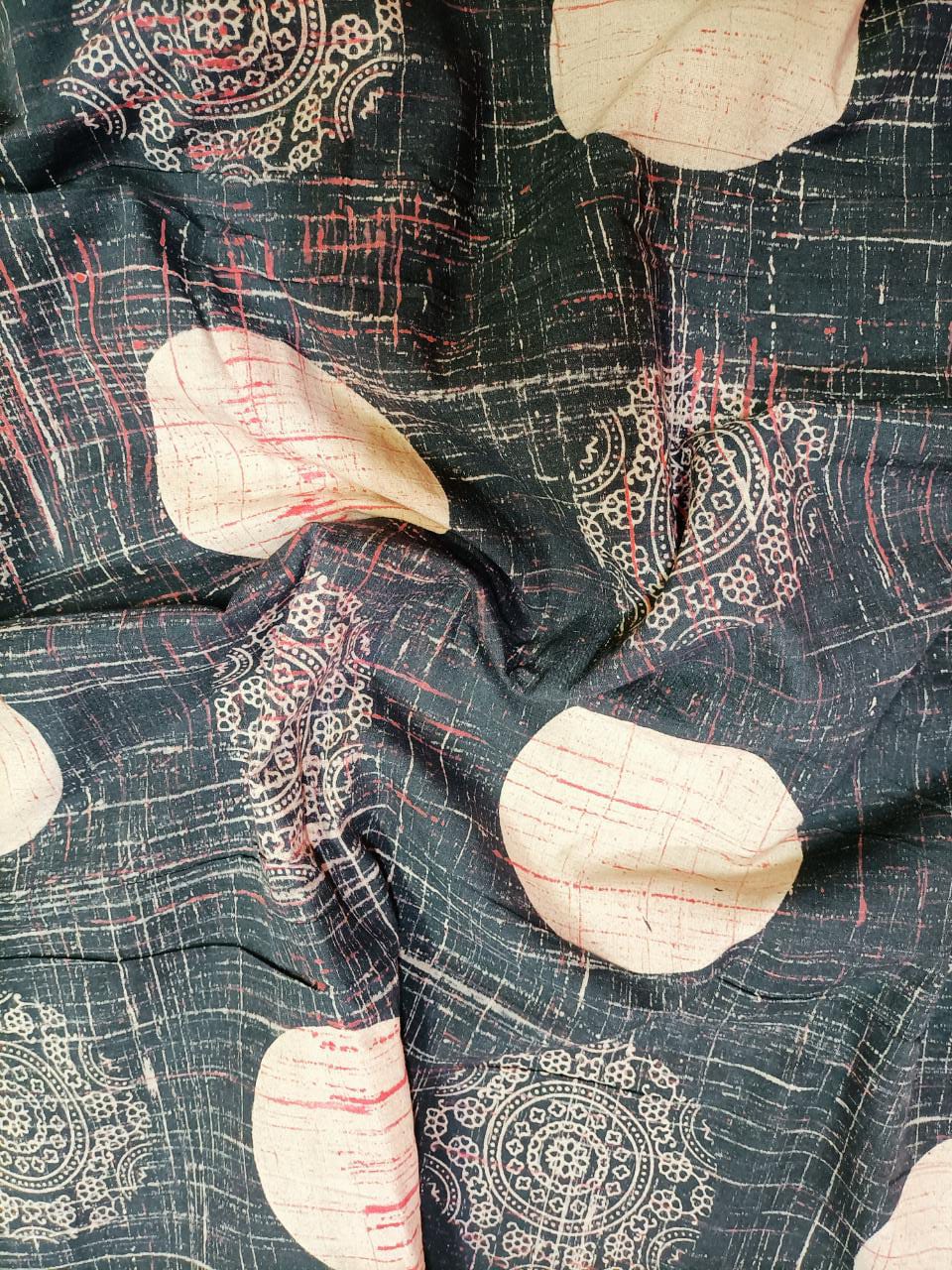 Black Block Printed Kalamkari Cotton Fabric (1 mtr) - Luxurion World