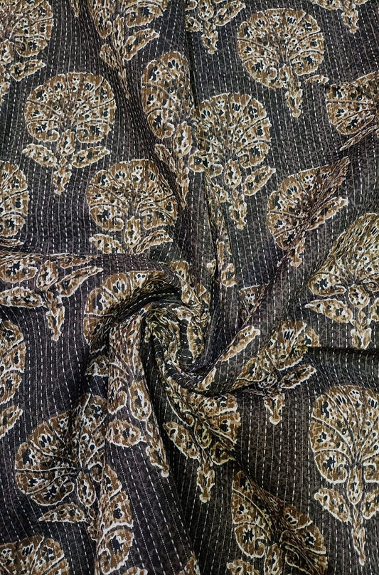Black Block Printed Kalamkari Cotton Fabric (1 mtr) - Luxurion World