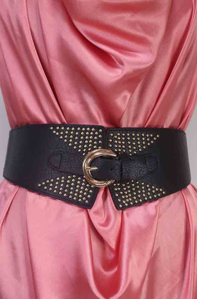 Gold Bead Design Faux Leather Belt - Stylish and Professional