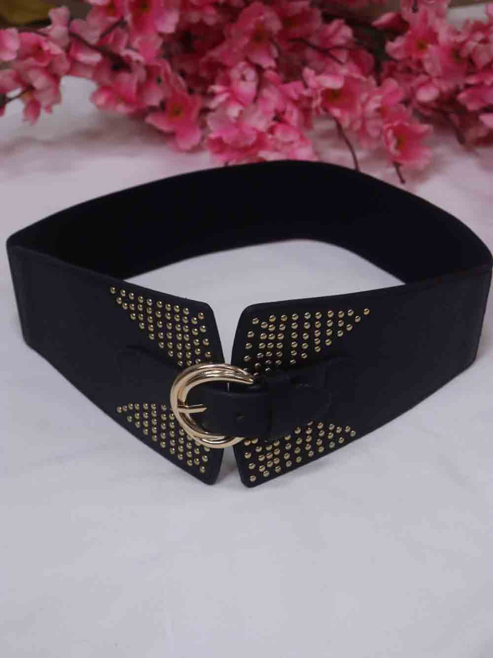 Gold Bead Design Faux Leather Belt - Stylish and Professional