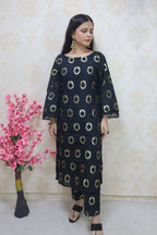 Black Brocade Kurti With Pant - Luxurion World