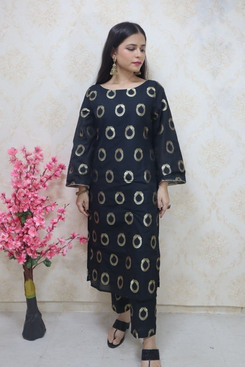 Black Brocade Kurti With Pant - Luxurion World