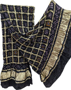 Black Checks Bandhani Pure Gajji Silk Tissue Border Dupatta - Luxurion World