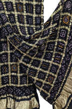 Black Checks Bandhani Pure Gajji Silk Tissue Border Dupatta - Luxurion World