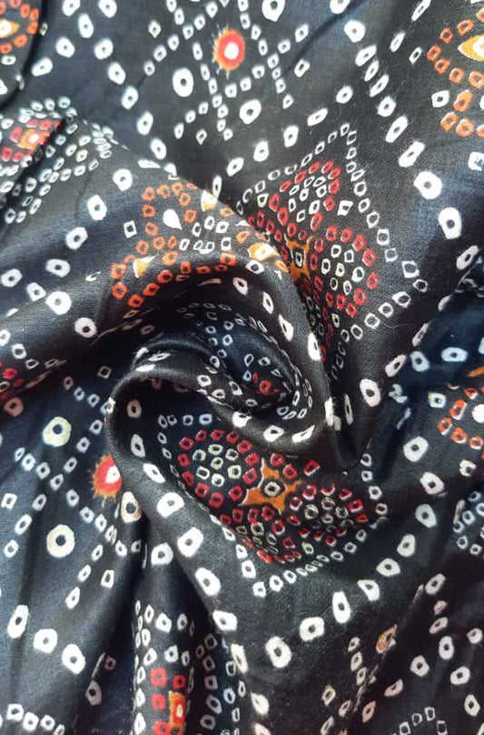 Black Digital Printed Cotton Bandhani Design Fabric ( 1 Mtr ) - Luxurion World
