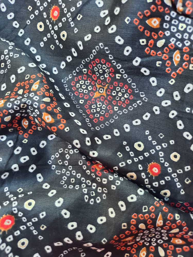 Black Digital Printed Cotton Bandhani Design Fabric ( 1 Mtr ) - Luxurion World