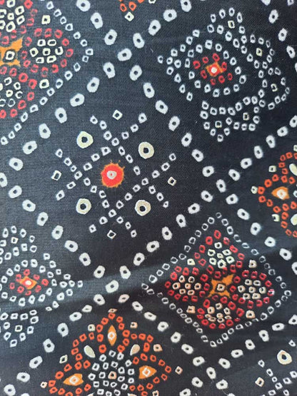 Black Digital Printed Cotton Bandhani Design Fabric ( 1 Mtr ) - Luxurion World