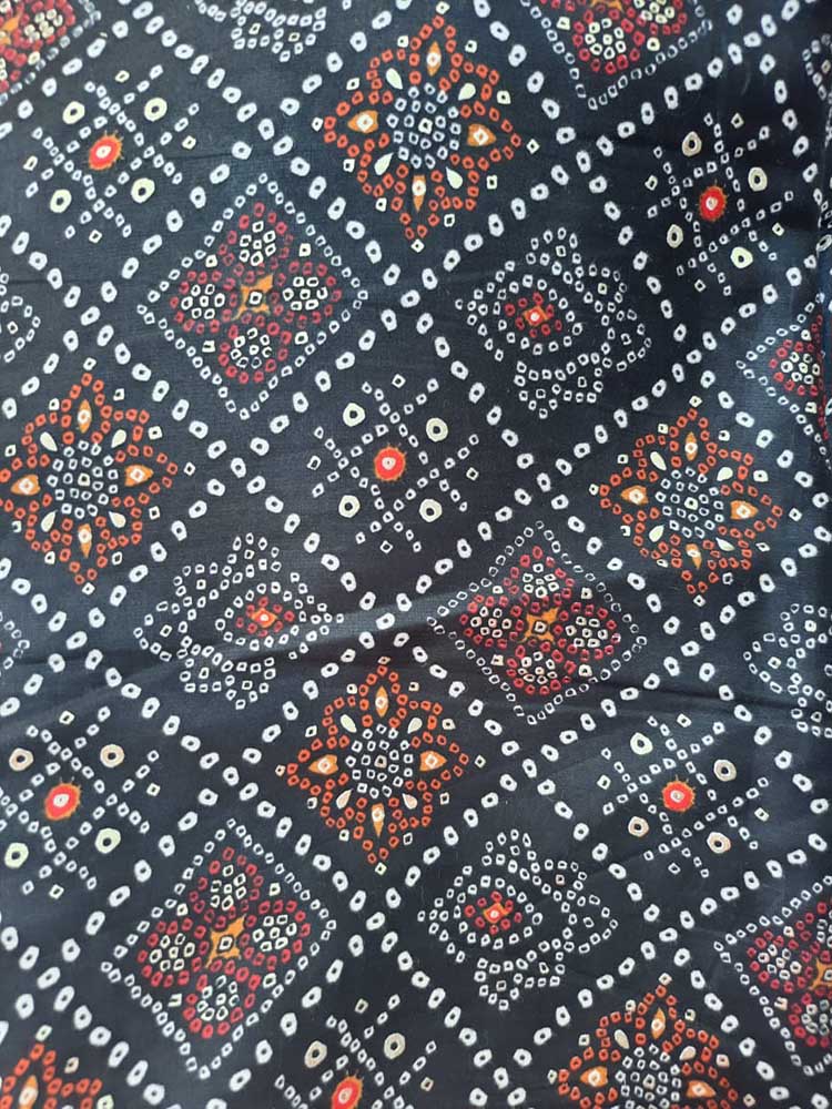 Black Digital Printed Cotton Bandhani Design Fabric ( 1 Mtr ) - Luxurion World