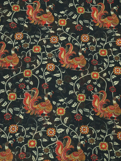 Black Digital Printed Georgette Floral Design Fabric ( 1 Mtr ) - Luxurion World