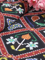 Black Digital Printed Georgette Patola Design Fabric ( 1 Mtr ) - Luxurion World
