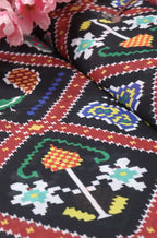 Black Digital Printed Georgette Patola Design Fabric ( 1 Mtr ) - Luxurion World