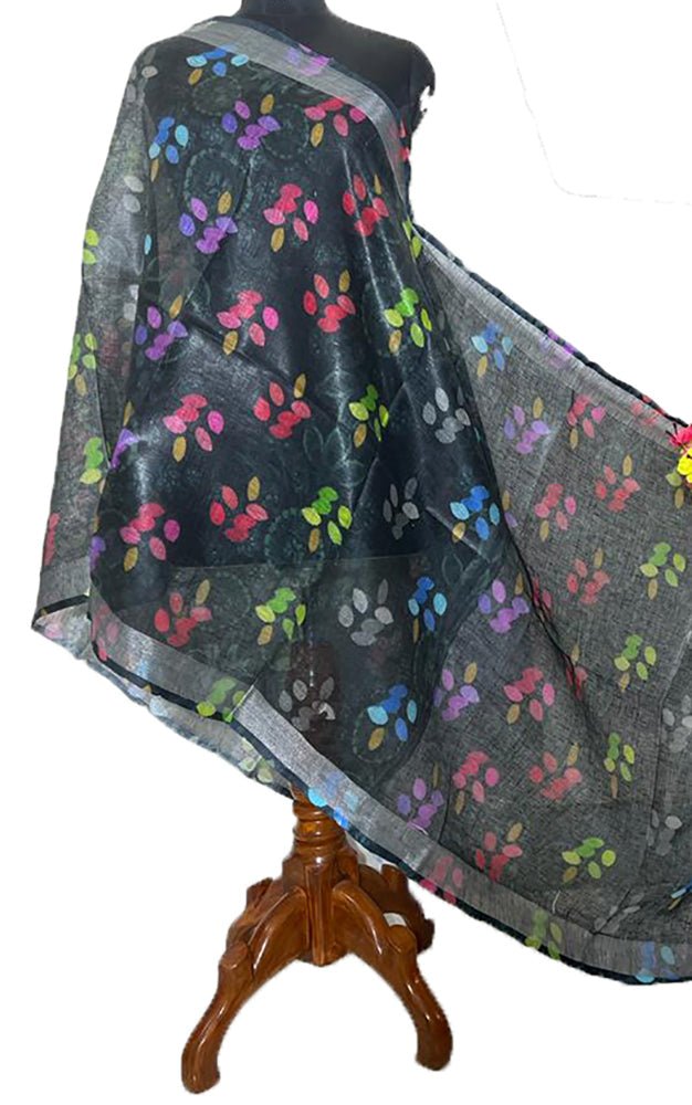 Black Digital Printed Linen Dupatta - Luxurion World