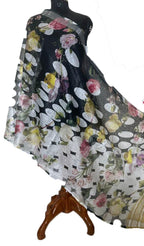Black Digital Printed Linen Dupatta - Luxurion World