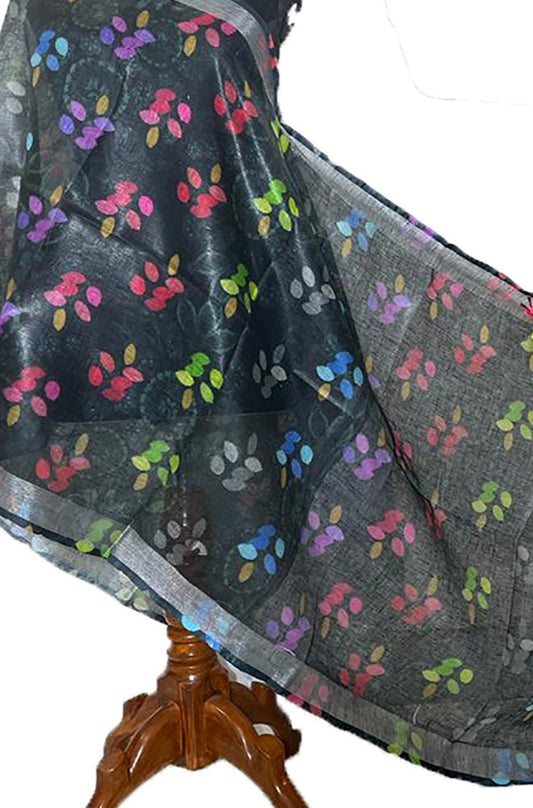 Black Digital Printed Linen Dupatta - Luxurion World