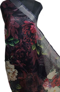Black Digital Printed Linen Floral Design Dupatta - Luxurion World