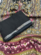 Black Digital Printed Linen Three Piece Unstitched Suit Set - Luxurion World