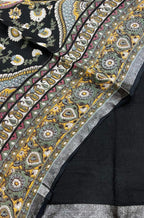 Black Digital Printed Linen Three Piece Unstitched Suit Set - Luxurion World