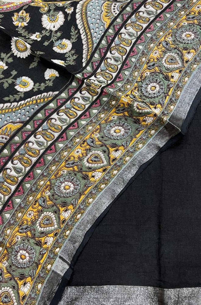 Black Digital Printed Linen Three Piece Unstitched Suit Set - Luxurion World